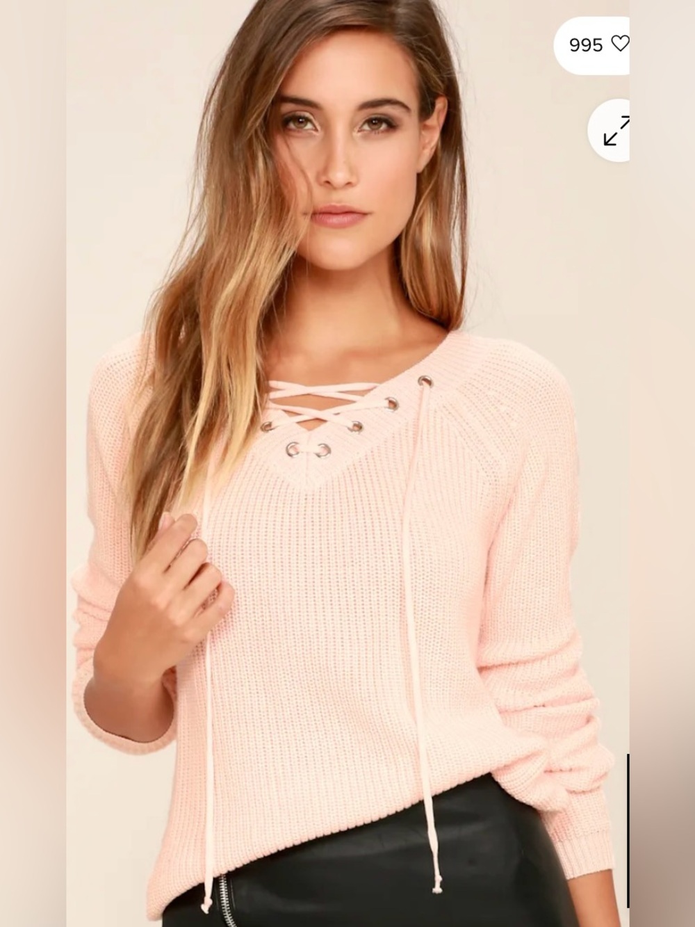 Welcome Home Peach Lace-Up Sweater Lulus medium